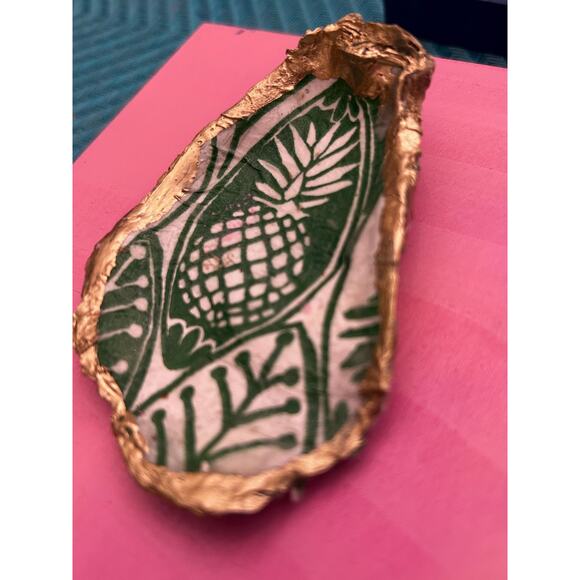 Original HandPainted Oyster Art 5x5 Wooden Block Pink Green Pineapple Lilly - Picture 6 of 8